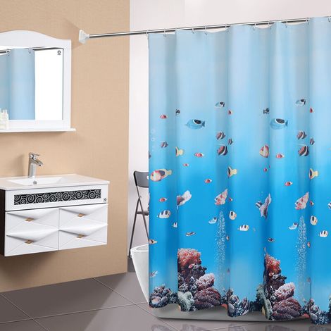 Duschvorhang, schimmelresistent, wasserdicht, 180 x 200 cm, waschbar, antibakteriell, aus Polyestergewebe, inklusive 15 Duschvorhangringen - Crezuo