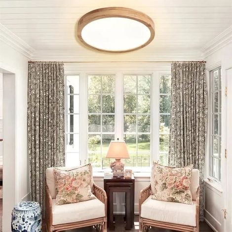 kawoo Plafonnier Moderne,LED Plafonnier Rond en Bois Style Nordique Lampe de Plafond Blanc Froide 3000K,30cm (1/4)