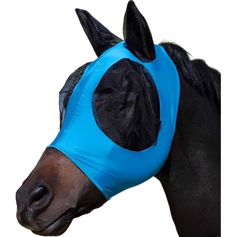 Masque Anti Mouche Cheval Bleu, Taille Unique 45x37x2cm, Accessoire Équitation Adapté À La Plupart Des Chevaux (1/5)