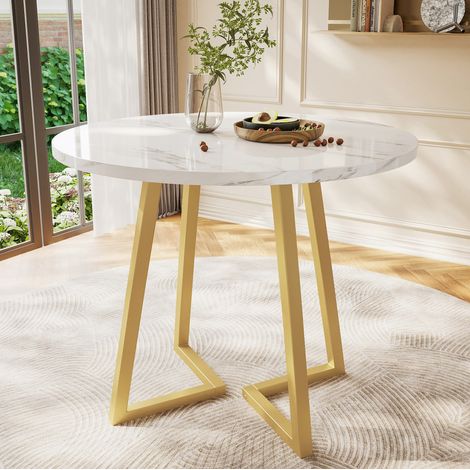 Tavolo da pranzo rotondo 80 x 75 cm in MDF e metallo, effetto marmo bianco HAVRYA (1/5)