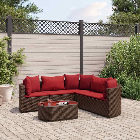 Set sofás de jardín 6 piezas y cojines ratán sintético marrón vidaXL (1/5)