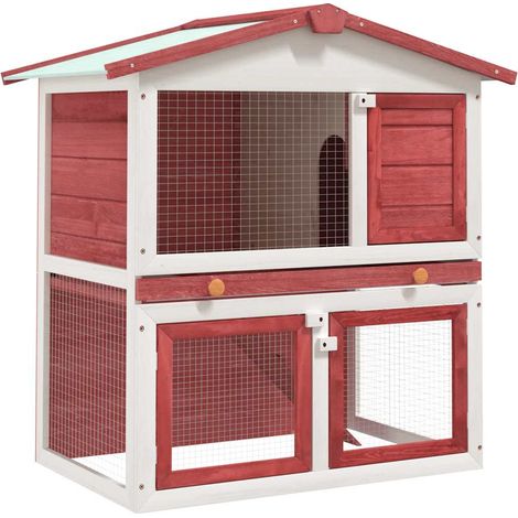 Kaninchenstall 3 Türen Rot Holz