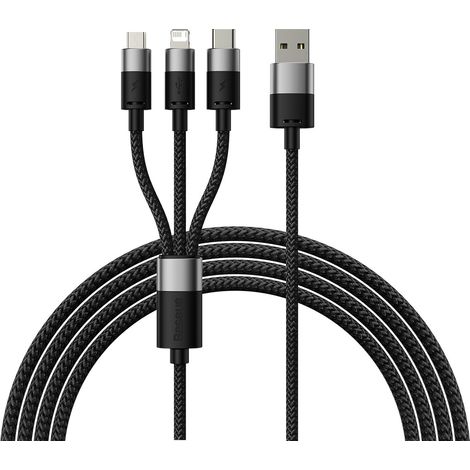 Baseus StarSpeed 3-in-1 USB-Kabel, USB-C + Micro-USB + Lightning, 3,5 A, 1,2 m (schwarz) (1/5)