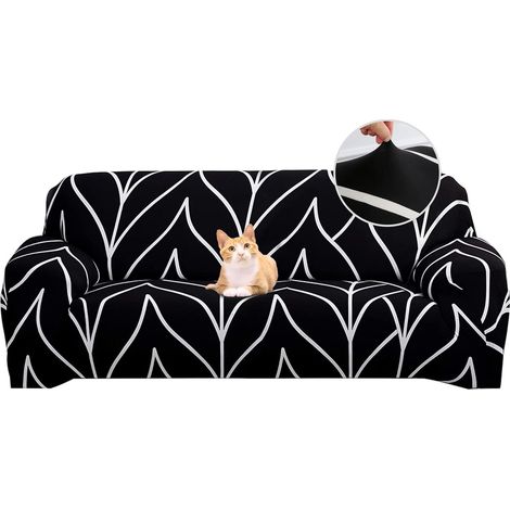 Funda elástica para sofá de 4 plazas, funda moderna con reposabrazos, funda universal elástica para sofá, funda protectora para sofá, rayas negras (1/4)