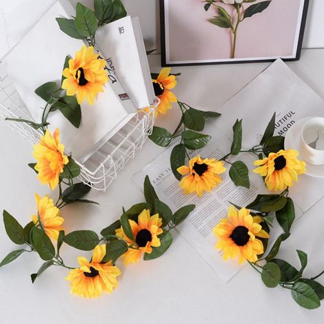 Guirlande De Tournesols Artificiels - 200 Cm - Fleur En Soie Et Tige En Plastique - Décoration Intérieure Extérieure Mariage Fête Jardin - 10 Fleurs (1/5)