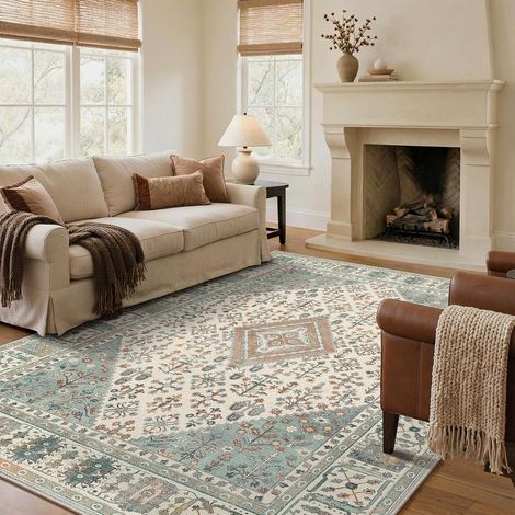 Tapis Chambre Tapis Salon Oriental Doux Antidérapant Lavable en Machine Tapis Décoratif de Style Moderne pour Entree Interieur, 200x290CM, Vert (1/5)
