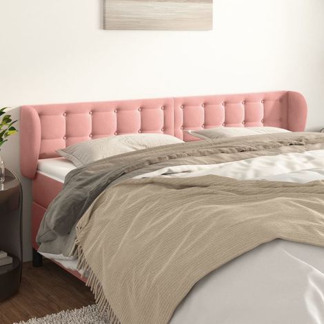 Tête de lit avec oreilles Style Classique Armoire de lit - Rose 203x23x78/88 cm Velours BV705814 - BonneVie (1/5)