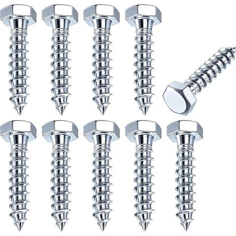 (M8x40)10Pcs Vis À Bois M8x40mm, Tire-fond Zingué Pour Terrasse Boulon auto-taraudeur fileté, acier carbone, pour clôture, bois, béton, anti-corrosion. (1/5)