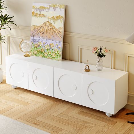 TV-Schrank aus MDF und Holzwerkstoff in Weiß, 180,5 x 38 x 50 cm, mit 3D-Rundrelief-Türen und mehrtürigem Stauraum (1/5)