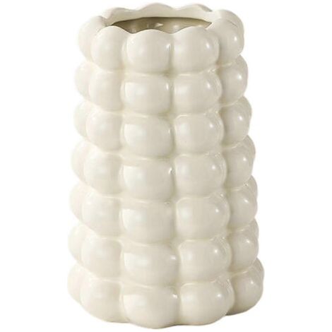 Vase décoratif en céramique à bulles, pot de fleurs moderne et unique pour salon, bureau ou entrée, Crème Blanc