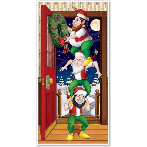 Décoration de porte en plastique imprimé avec des lutins, pour fête de Noël intérieure/extérieure, 76 x 13 cm, multicolore (1/5)