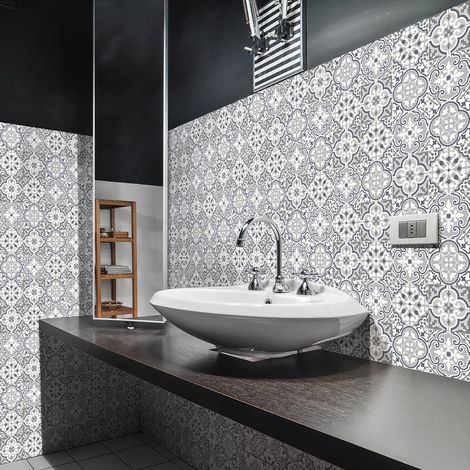 Sticker Mural Carrelage adhésif Cuisine Salle de Bain - 60 STICKERS CARREAUX DE CIMENT AUTHENTIQUES LARENCIA - 60stickers20x20cm (1/5)