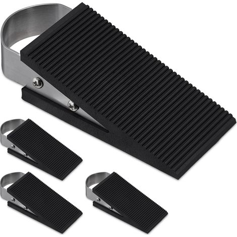 Fermaporta, Set da 4, Blocca Porta, Finestra, Acciaio Inox e Gomma Ondulata, Antiscivolo, Metallo, Argentato