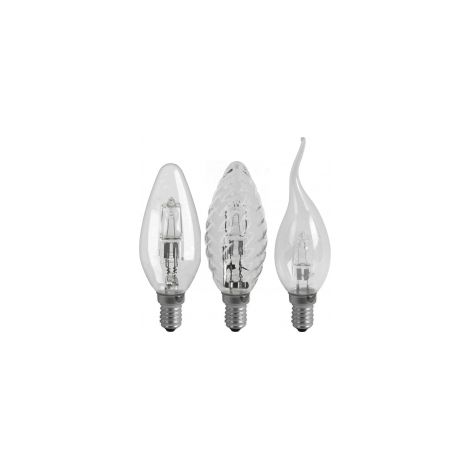 Ampollas halógenas forma llama designación 2 ampollas retorcidas potencia 28W lumen 370 casquillo a vis E14