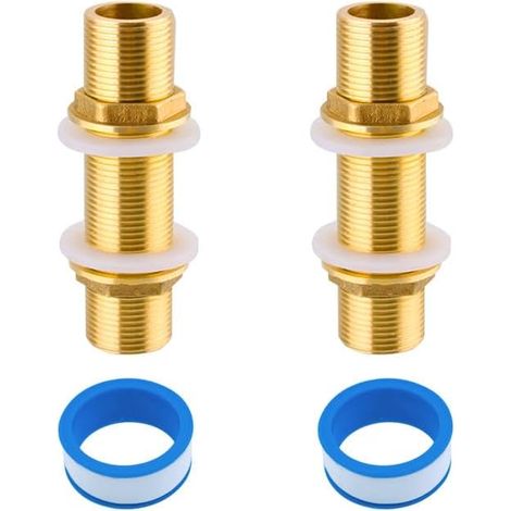 Lot de 2 raccords de cloison G3/4 en laiton - 10 cm - Pour robinets, citernes de pluie, réservoirs d'eau, tours d'eau et pompes à eau (1/5)