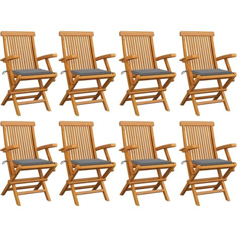 Lot de 8 Chaises/Fauteuils de jardin avec coussins gris Bois de teck massif -TF84655 (1/5)