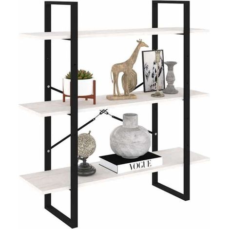 Bibliothèque - 806553 - Blanc - Bois de pin massif et métal - 3 étagères 100 x 30 x 105 cm (1/5)