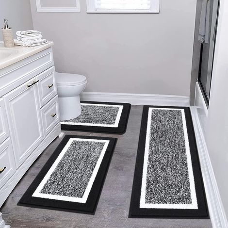Ensemble de tapis de salle de bain 3 pièces, tapis de salle de bain en microfibre extra doux, antidérapant et absorbant, noir (1/5)