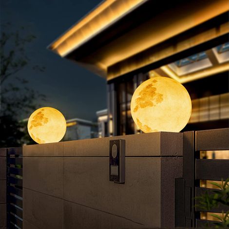 Moderne Lampadaire De Jardin Exterieur, Résine Led Lampe Pilier Étanche Lampe Pilier Portail Extérieur Lune Design Lampe De Poteau Cour Villa Lanterne Lampe De Chemin Décorative,Alimenté À L'énergie S
