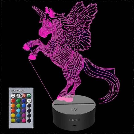Veilleuse licorne 3D pour enfants, lampe de chevet LED à intensité variable, lampe à illusion 3D à 16 couleurs changeantes avec télécommande (1/5)