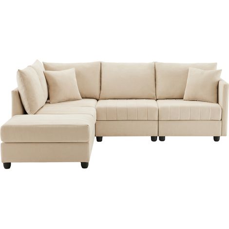 Sofá rinconero modular beige de 5 plazas con puf convertible (1/5)