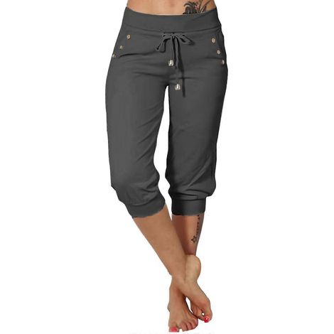 Stretch-Cropped-Hose, passend zur Damenbekleidung, aus weichem Stoff, hochgeschnitten, mit sicheren Seitentaschen, grau, Größe M (1/5)