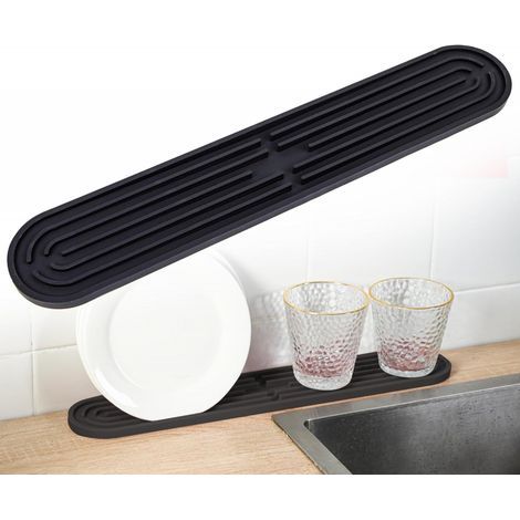 Tapis de drainage étroit, tapis de bar en silicone, tapis de séchage antidérapant, 43 x 7,5 x 1 cm, noir (1/5)