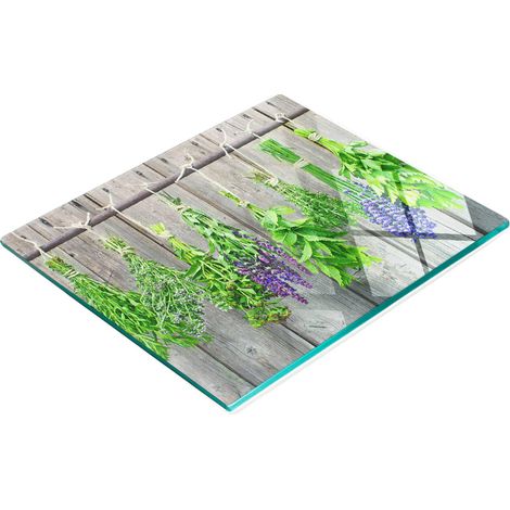 Dekoratives Schneide- und Servierbrett aus Glas mit Kräuterschnur, 60 x 52 cm (1/5)