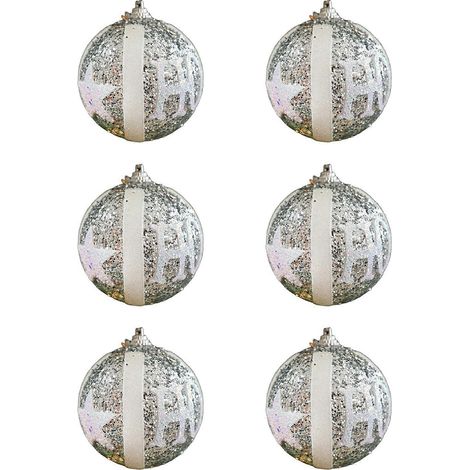 Set mit 6 festlichen Weihnachtskugeln, funkelnden Christbaumkugeln, Baumschmuck für Zuhause und Büro, eleganter silberner Anhänger (1/5)