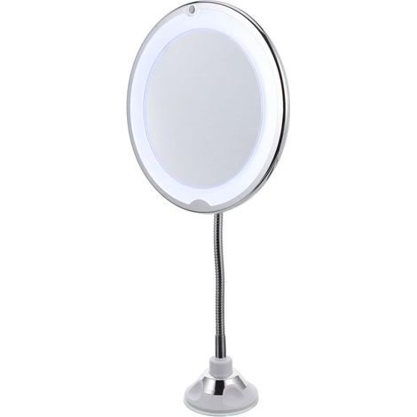 Miroir de Maquillage Grossissant X10 à Ventouse Pivotant 360° avec Éclairage LED Intégré Miroir de Table Compact pour Salle de Bain et Soins Personnels (1/5)