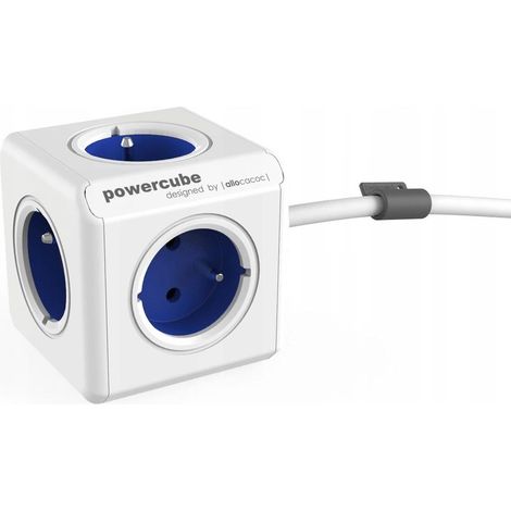 allocacoc PowerCube Extended FR Blue - Ladro multiplo con 5 spine a forma di cubo, colore Blanco e blu (1/2)