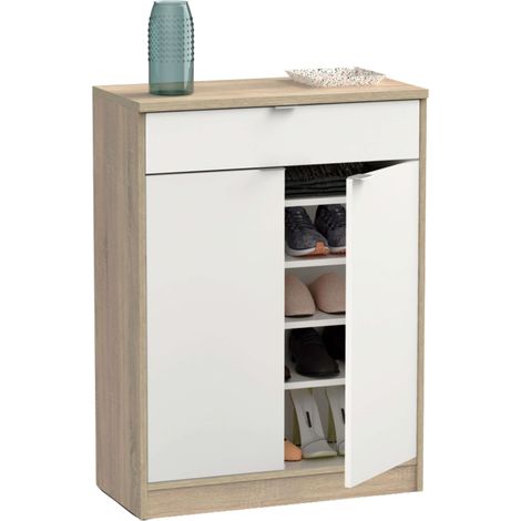 Mueble Zapatero Berlín color Blanco brillo y Cambrian 101x75x36 cm (1/6)