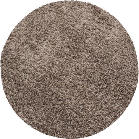 Tapis Rond Shaggy Uni Poils Longs Tapis Salon Chambre (Café - 80x80cm)