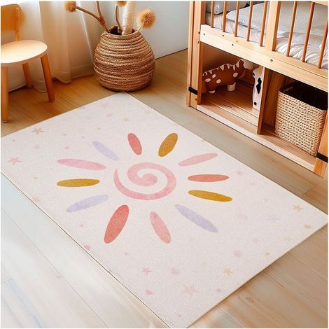 Tapis chambre enfant coloré rectangle Tibo Crème 80x120 (1/5)