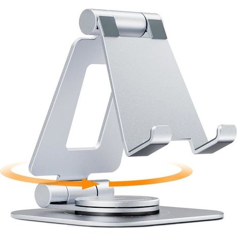 360° drehbarer Handyhalter, vollständig faltbarer und verstellbarer Tischständer für Mobiltelefone, Silber (1/5)
