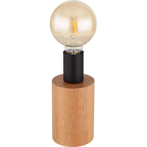 Vintage Tischlampe Holz Schreibtischlampe Industrial schwarz Nachttischlampe Retro Holz, Metall, naturfarben, 1x E27, DxH 9x19,5 cm