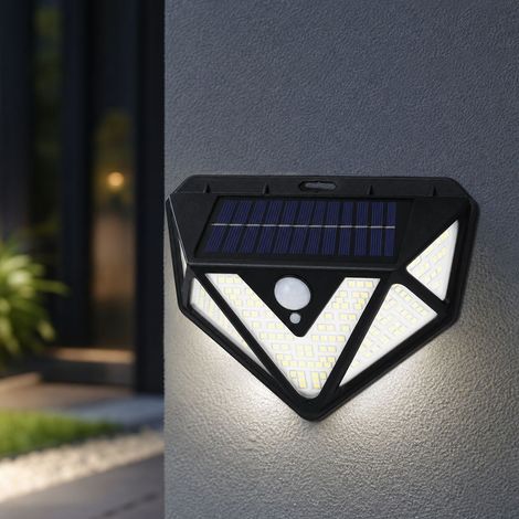 Applique murale solaire 166 LED, détecteur de mouvement 270°, étanche, lumière blanche, sans fil pour jardin, terrasse, garage (1/4)