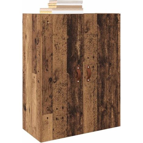 Meuble Mural Rétro en Bois d'Ingénierie, Placard Suspendu Vintage 69,5 x 34 x 90 cm pour Salon et Entrée (1/5)