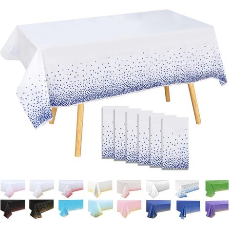 6er Set Tischdecken Punkte 137x274cm Weiß Dunkelblau Wasserfest & Abwischbar