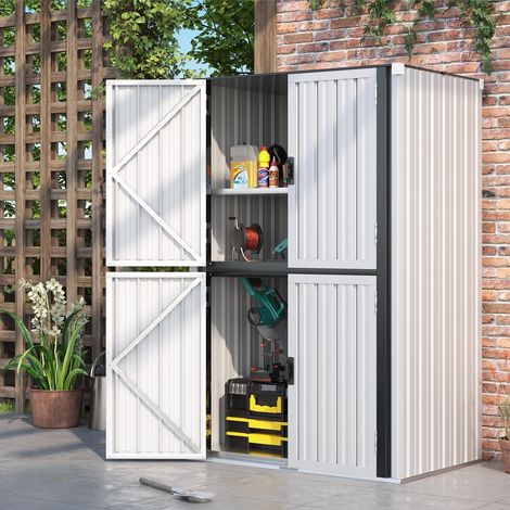 YODOLLA Outdoor Tall Storage Garden Cabinet Shed with Adjustable Shelves in White