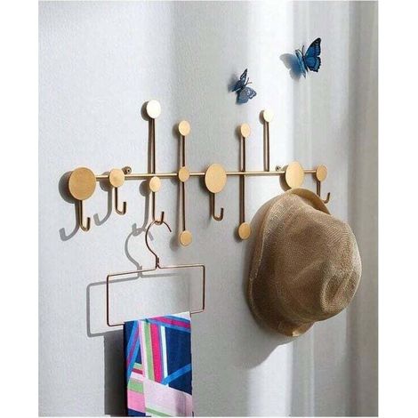 Wandgarderobe aus goldfarbenem Metall mit 6 Haken, 59,5 x 3 x 23,5 cm (1/3)