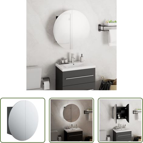Spiegel Schrank - Badezimmerschrank mit Rundem Spiegel & LED Schwarz 40x40x17,5cm (1/5)
