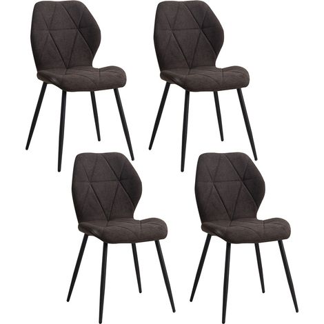 Wokaka Set di 4 sedie - Sedia da pranzo vintage a forma di diamante - Sedia in lino - Gambe in metallo (Nero)