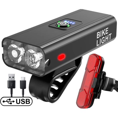 Éclairage Vélo, Ensemble Lumière Vélo LED Puissante USB Rechargeable Avant et Arrière, Lampe Vélo Etanche Phare de Vélo pour Cyclysme VTT, VTC, Bicyclette, etc (1/5)