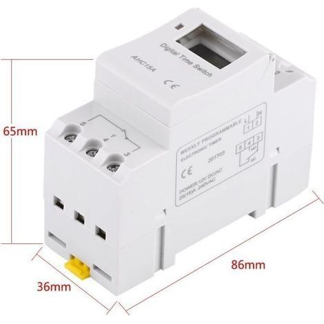 Elektronischer LCD-Relais-Timer, 15A DC AHC Programmierbarer Wochenzeitschalter mit 16 Ein/Aus-Einstellungen für Montage-Relaisgeräte (12V) (1/3)