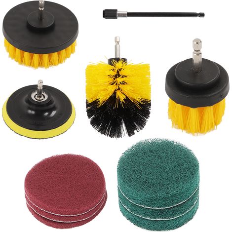 Lot de 11 brosses perceuse accessoires, kit tampons récurateurs universels pour voiture bateau SUV salle de bain sol (1/5)