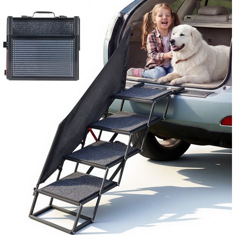 Mophorn Klappbare 4-stufige Hundetreppe mit extra breiten Stufen, rutschfester Oberfläche und hoher Tragkraft bis 180 kg – ideal als Einstiegshilfe für Auto, SUV, LKW, Hochbett oder Sofa (1/5)