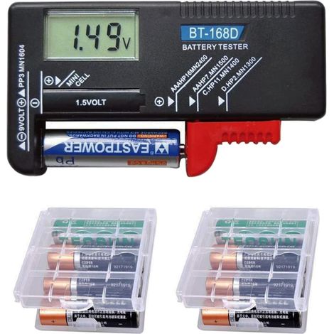 Comprobador de baterías, comprobador de voltaje universal para baterías AA/AAA/C/D-1.5V, PP3-9V y de botón, comprobador de baterías digital LCD BT-168D, funciona sin baterías.