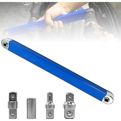 Clé d'extension coudée, clé d'extension multifonctionnelle, clé d'extension offset en acier à haute teneur en carbone, avec adaptateur d'entraînement 1/2", 1/4" et 3/8"