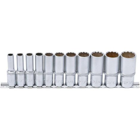 Jeu de Douilles Longues 10 mm (3/8) - 11 pcs, Douze Pans - Résistance et Précision, Acier, Zones Difficiles - D-Work (1/5)